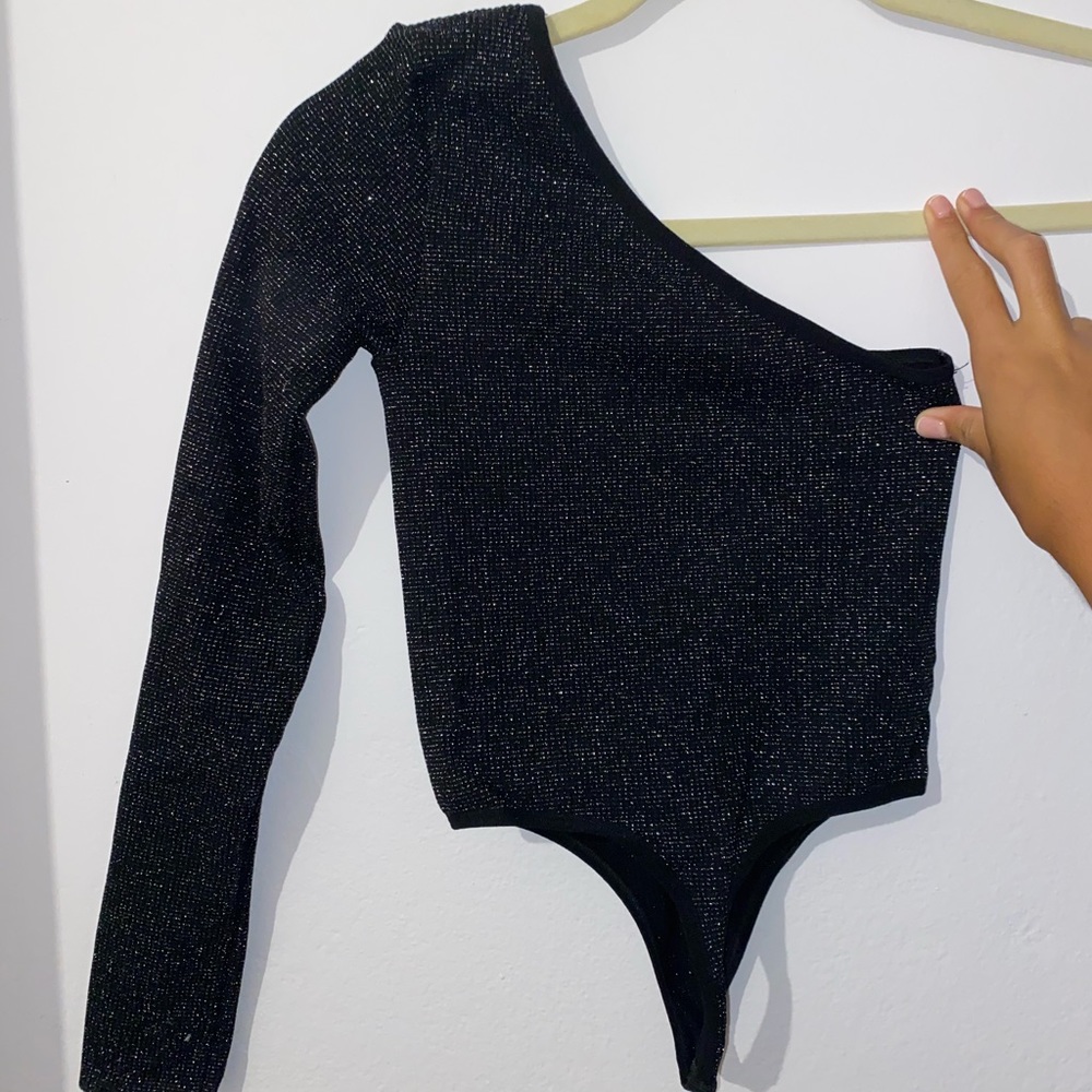 One shoulder sparkly bodysuit